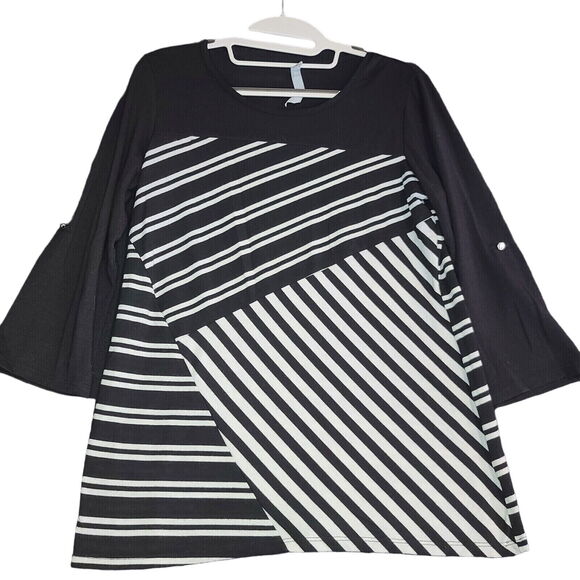 Ny Collection Womens Blouse Multi-Color Size S Polyester Blend Pullover Roll Tab - Picture 1 of 12